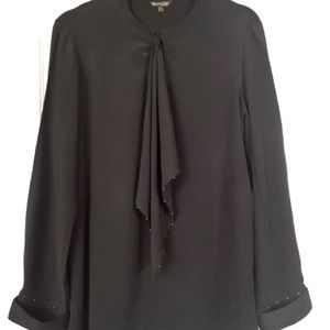 Massimo Dutti Black Top with front Ruffle.